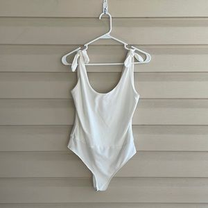 Lulus Pretty Pleased White Tie-Strap Bodysuit